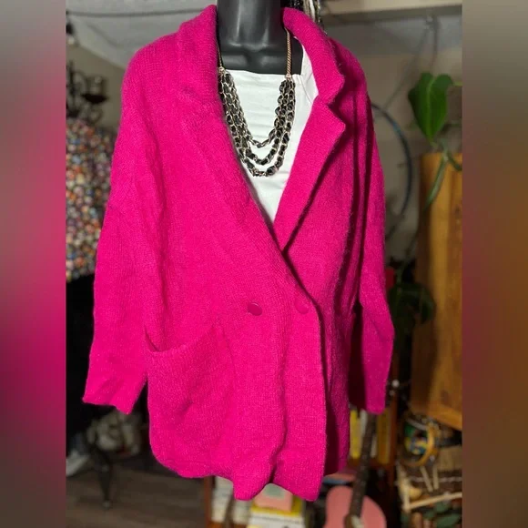 Vintage P.G.E. Mohair Knit Coatigan Blazer • Majestic Magenta • Oversized Luxe - Picture 5 of 17